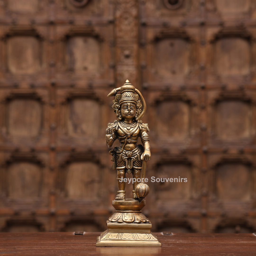 12" Handcrafted Brass Standing Hanuman Statue with Gada
