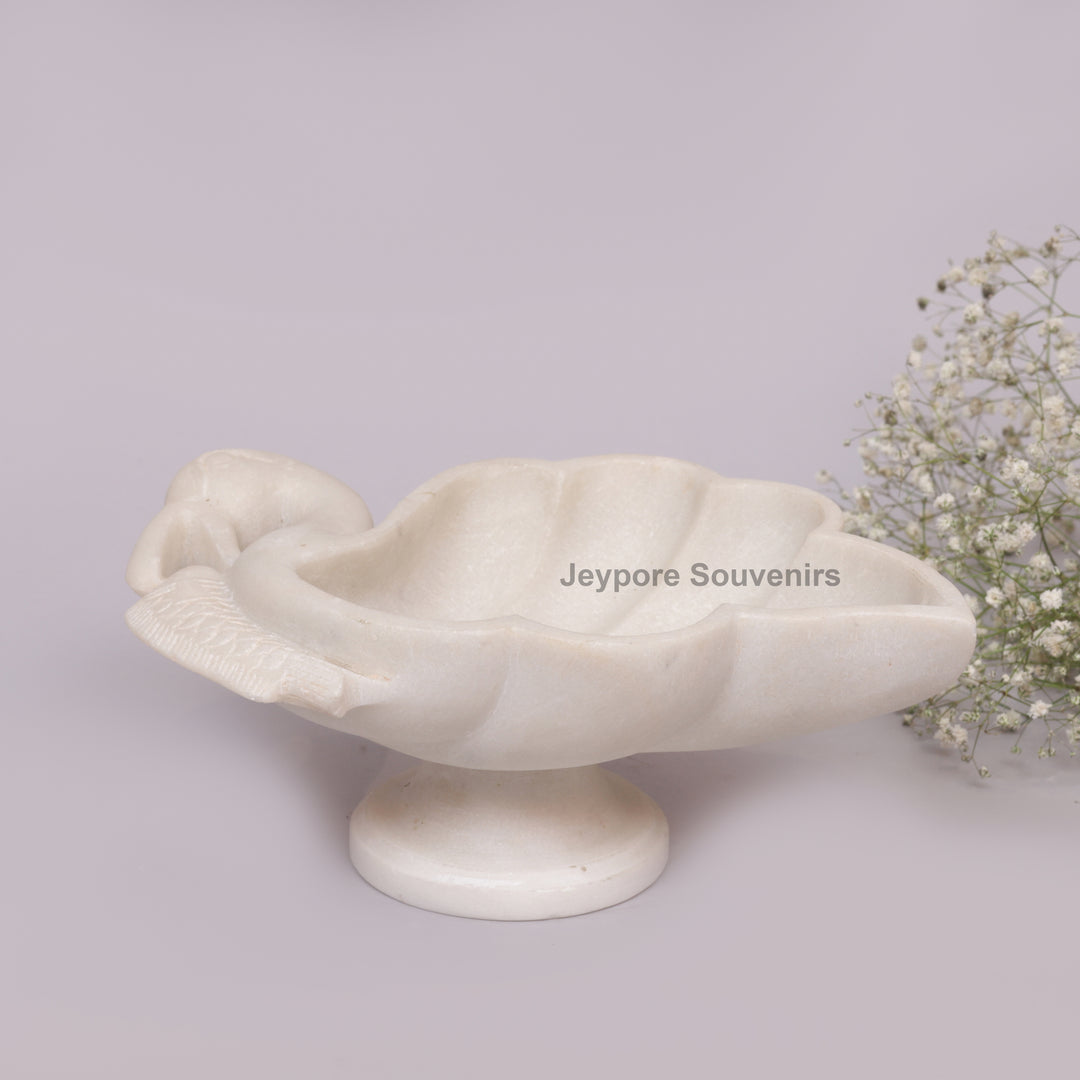 Handcrafted White Marble Swan-Shaped Urli Bowl with Pedestal Base