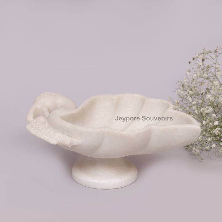 Handcrafted White Marble Swan-Shaped Urli Bowl with Pedestal Base