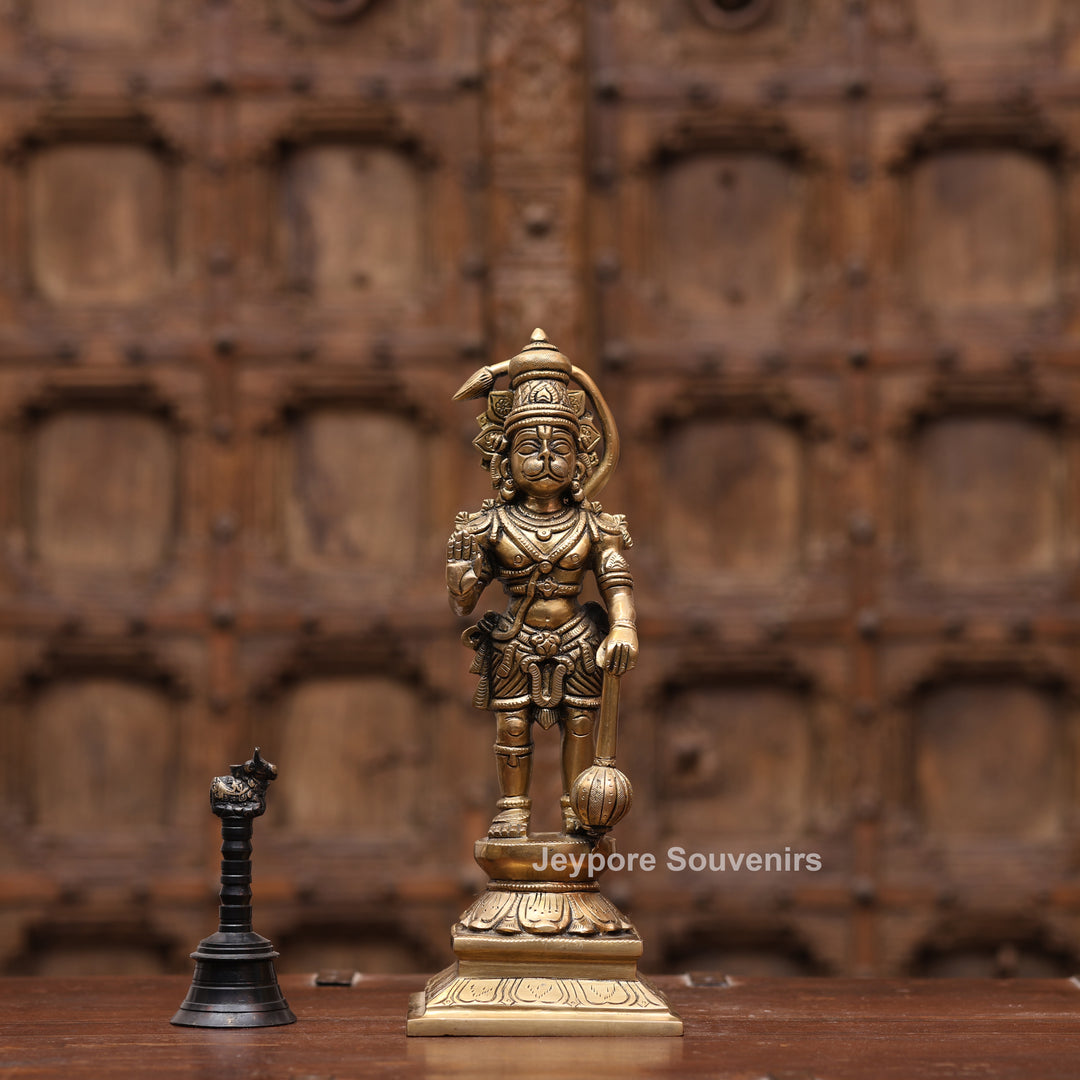 12" Handcrafted Brass Standing Hanuman Statue with Gada