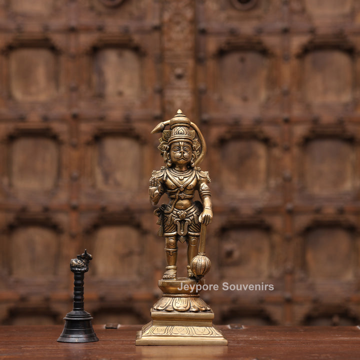 12" Handcrafted Brass Standing Hanuman Statue with Gada