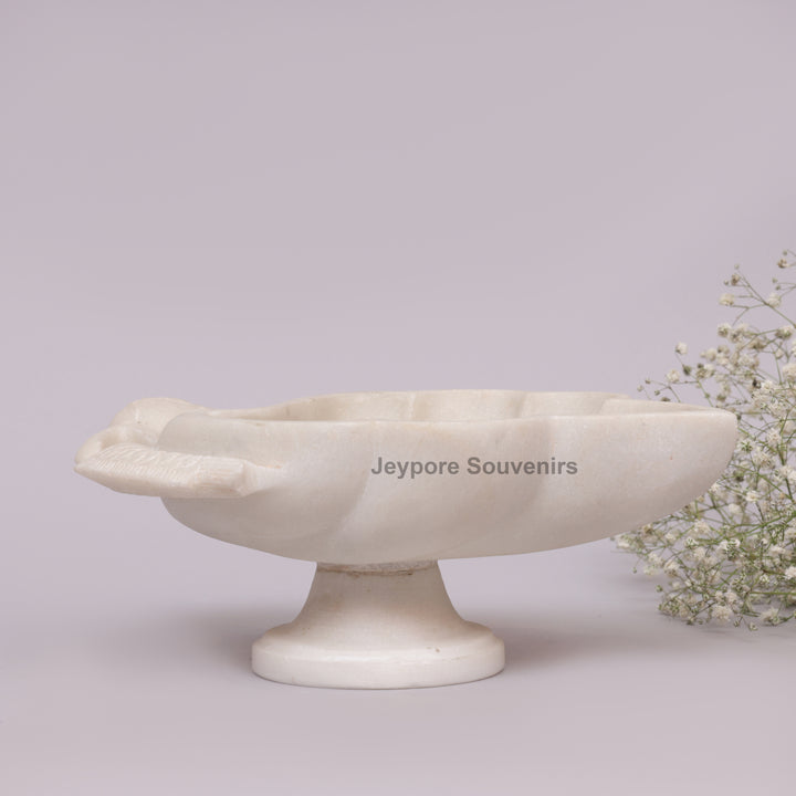 Handcrafted White Marble Swan-Shaped Urli Bowl with Pedestal Base