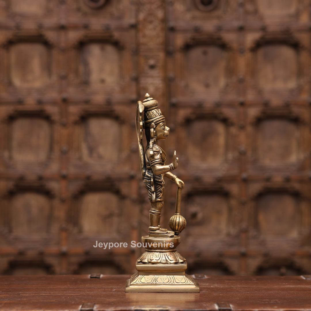 12" Handcrafted Brass Standing Hanuman Statue with Gada