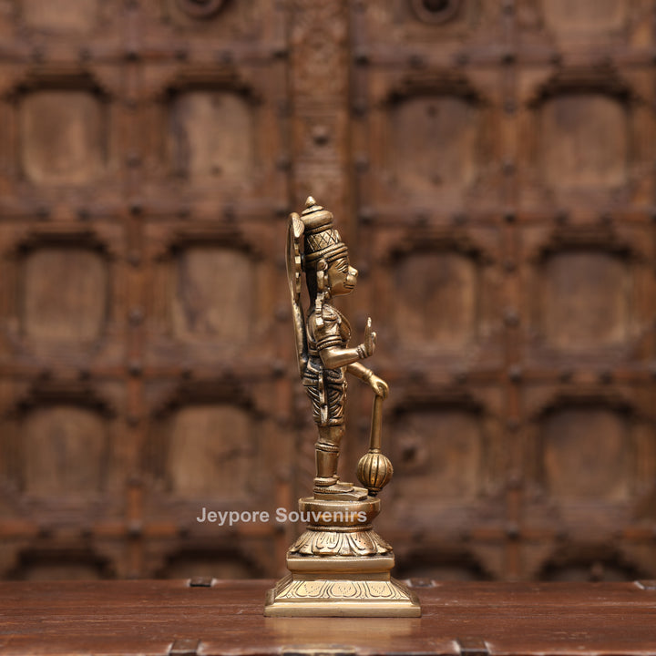 12" Handcrafted Brass Standing Hanuman Statue with Gada