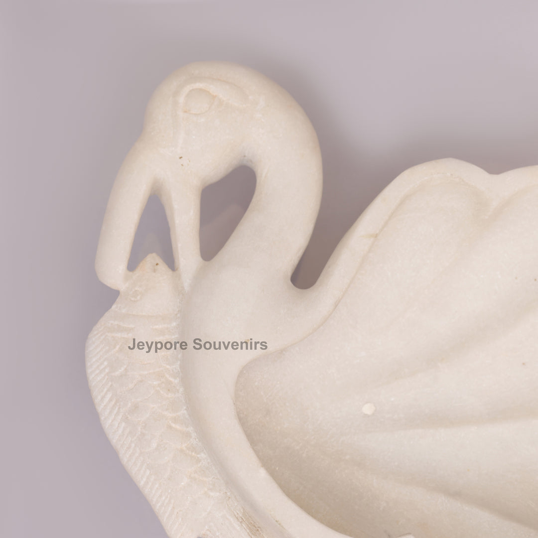 Handcrafted White Marble Swan-Shaped Urli Bowl with Pedestal Base