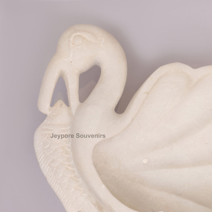Handcrafted White Marble Swan-Shaped Urli Bowl with Pedestal Base