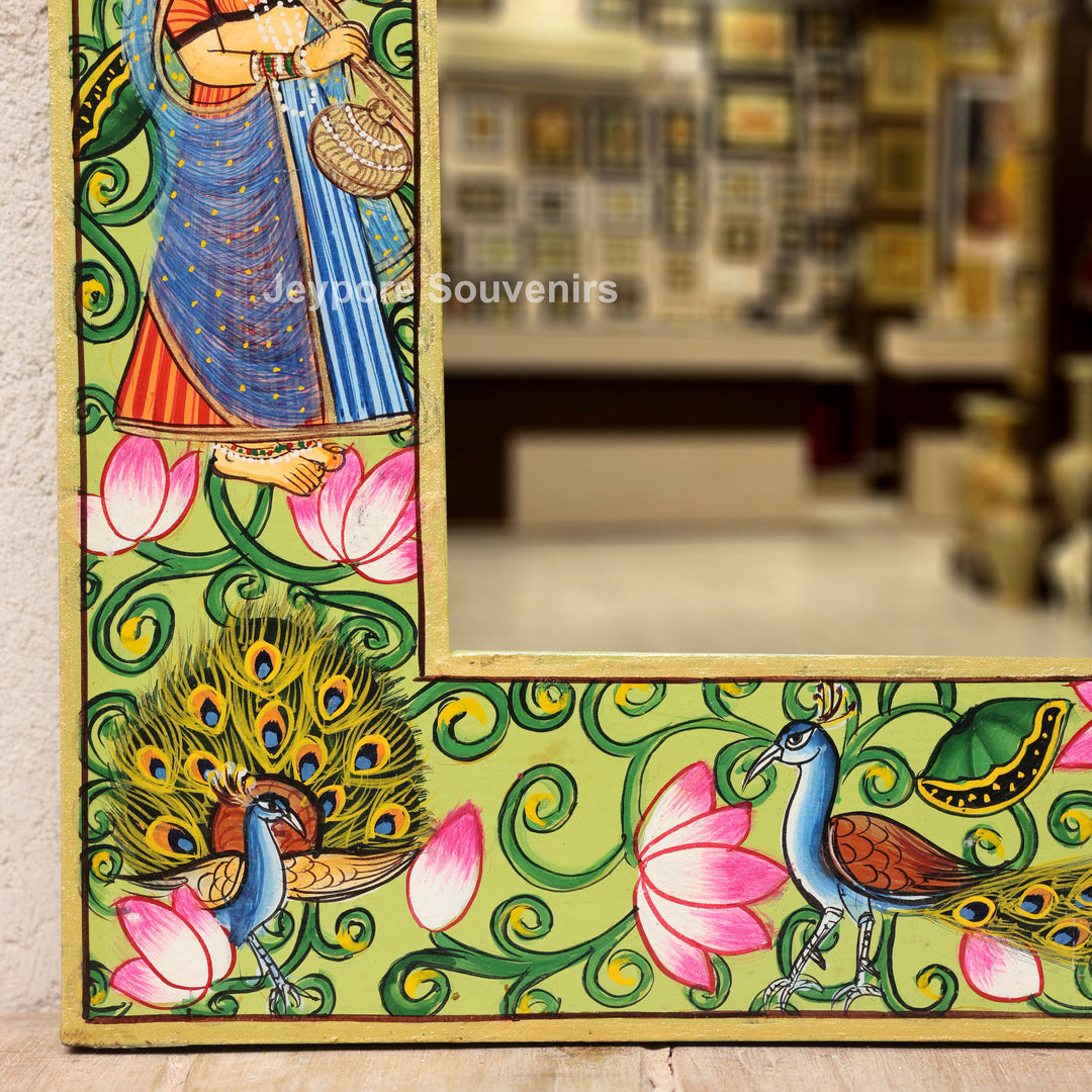 Handcrafted Radha Krishna Pichwai Wooden Jharokha Wall Mirror