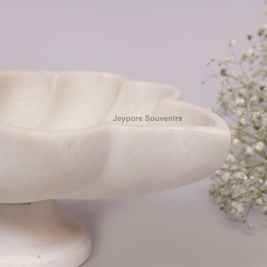Handcrafted White Marble Swan-Shaped Urli Bowl with Pedestal Base