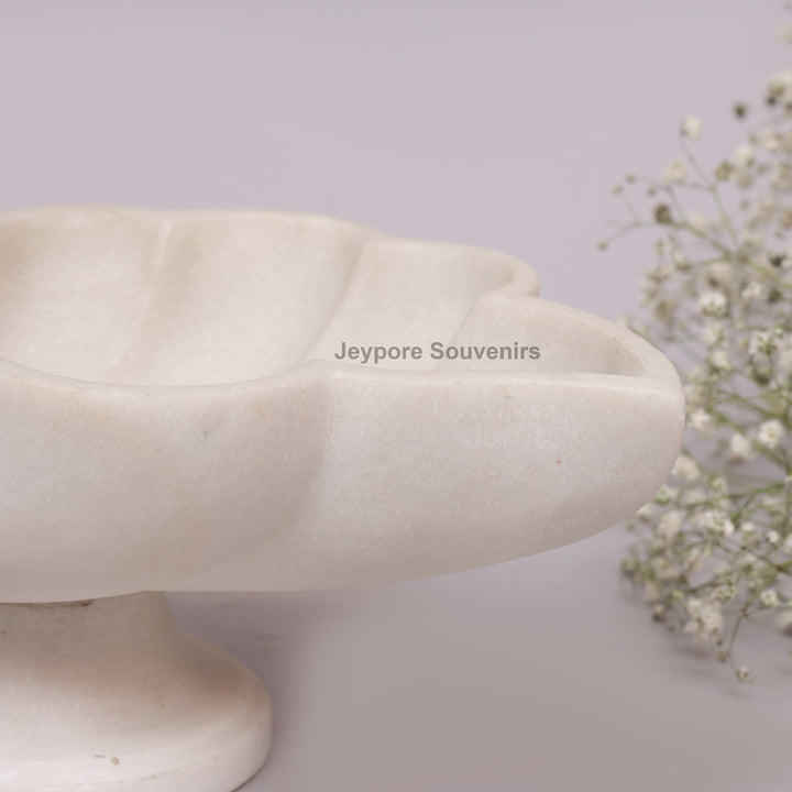 Handcrafted White Marble Swan-Shaped Urli Bowl with Pedestal Base