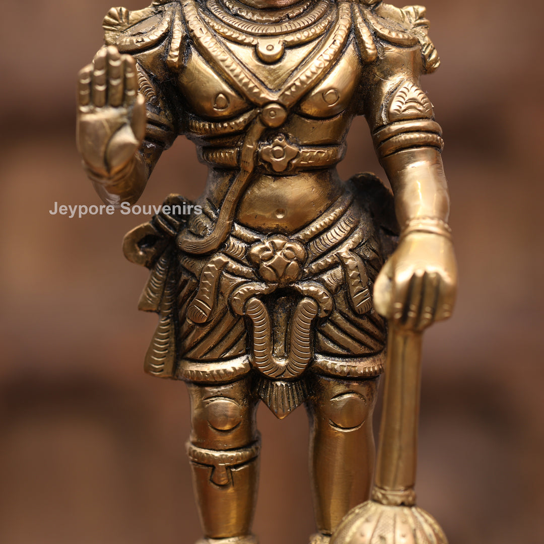 12" Handcrafted Brass Standing Hanuman Statue with Gada