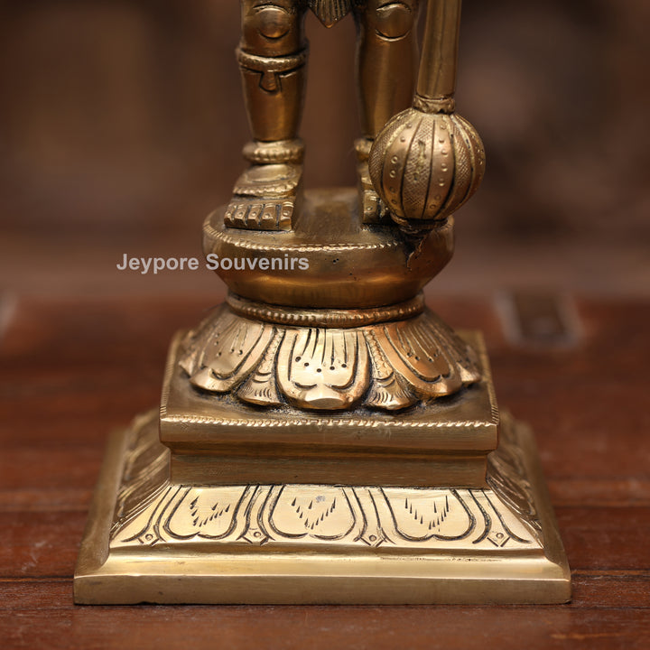 12" Handcrafted Brass Standing Hanuman Statue with Gada