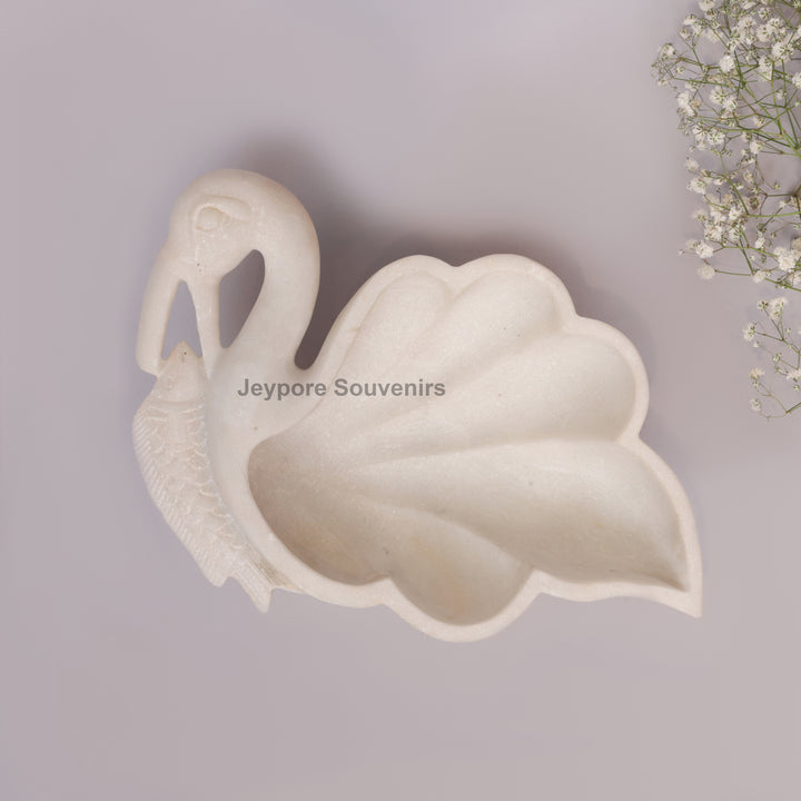 Handcrafted White Marble Swan-Shaped Urli Bowl with Pedestal Base