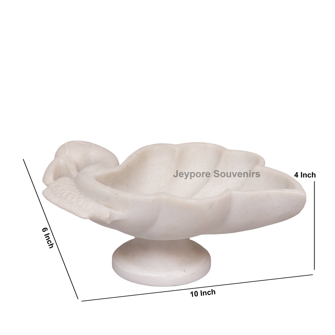 Handcrafted White Marble Swan-Shaped Urli Bowl with Pedestal Base