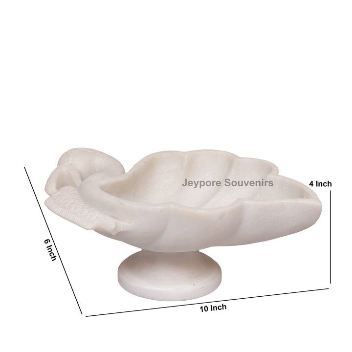 Handcrafted White Marble Swan-Shaped Urli Bowl with Pedestal Base