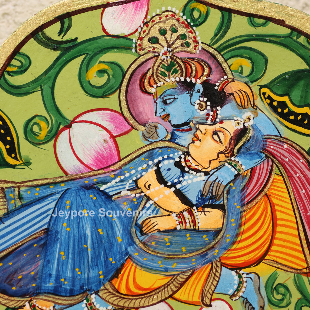 Handcrafted Radha Krishna Pichwai Wooden Jharokha Wall Mirror