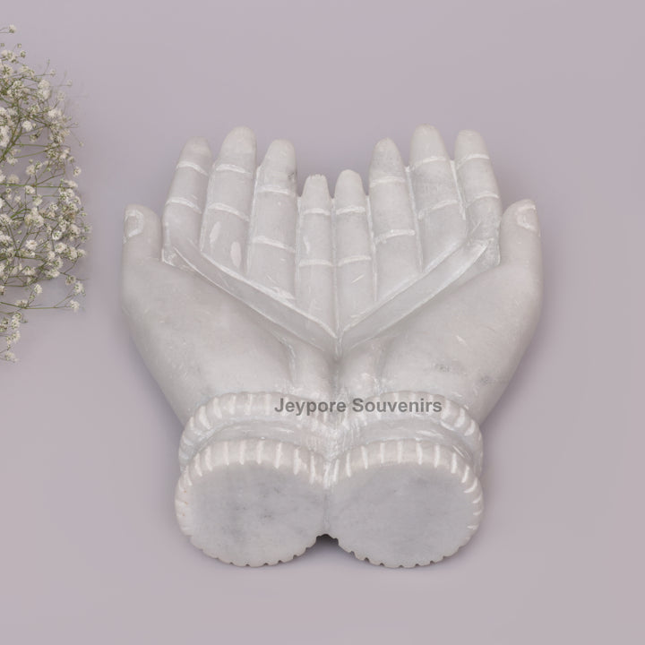 Handcrafted White Marble Cupped Hands Decorative Bowl