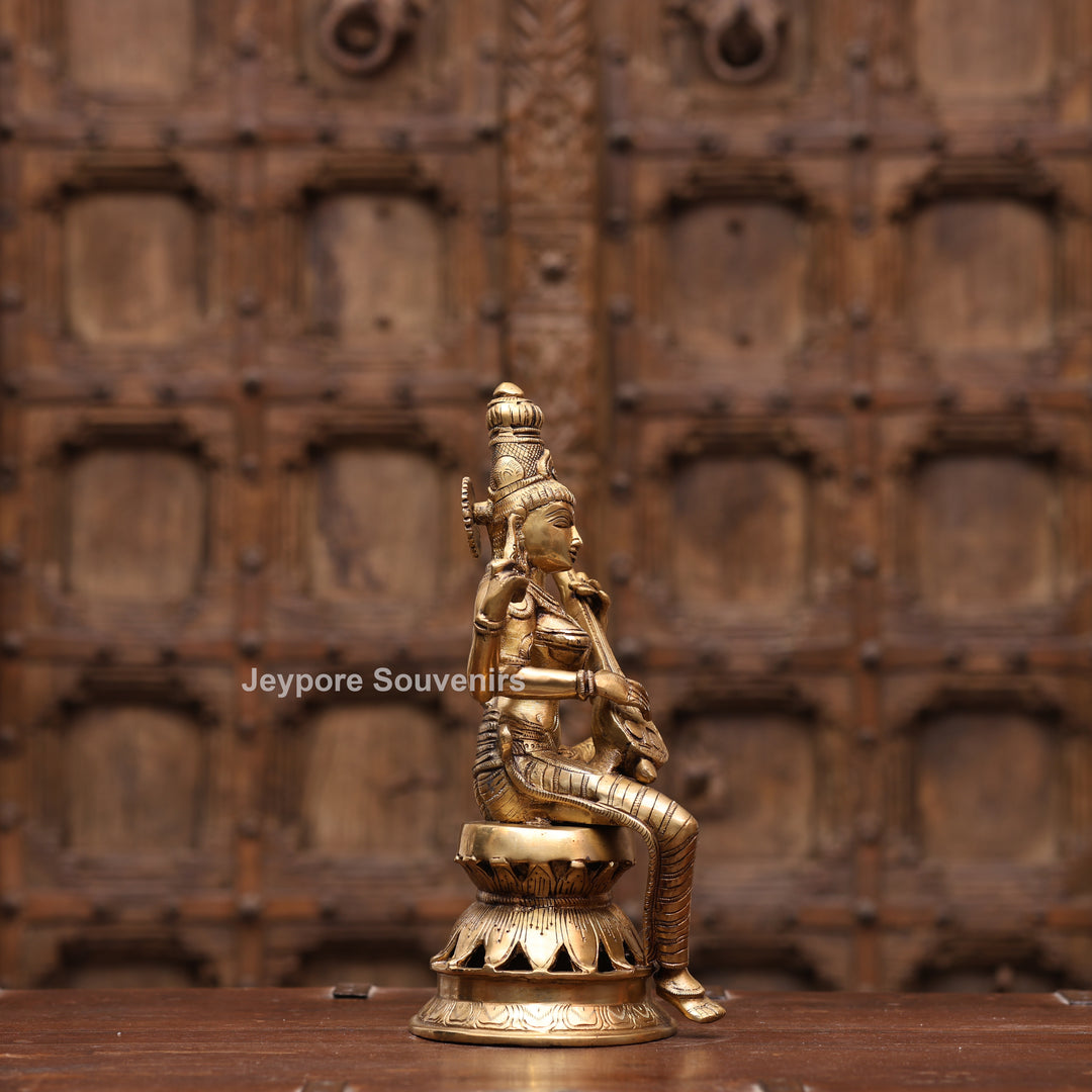 12" Handcrafted Brass Goddess Saraswati Statue (Veena Dharini Idol)