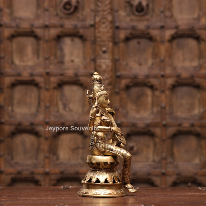 12" Handcrafted Brass Goddess Saraswati Statue (Veena Dharini Idol)