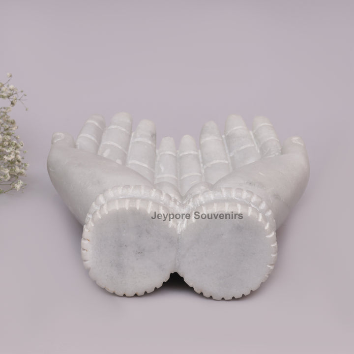 Handcrafted White Marble Cupped Hands Decorative Bowl
