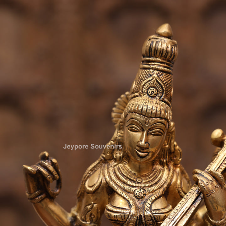 12" Handcrafted Brass Goddess Saraswati Statue (Veena Dharini Idol)