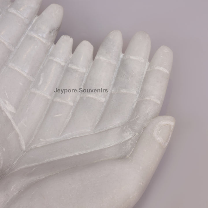Handcrafted White Marble Cupped Hands Decorative Bowl