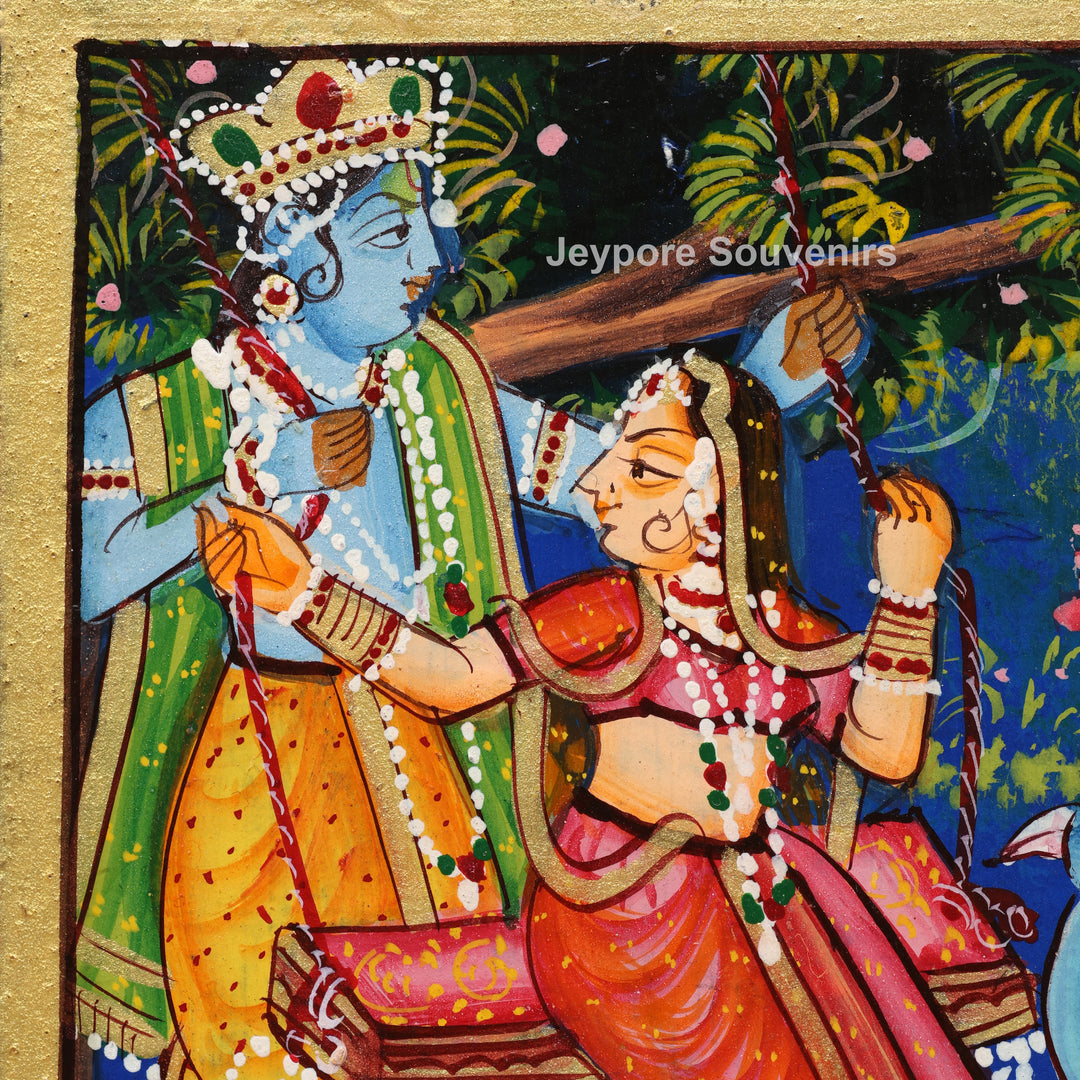 Handcrafted Radha Krishna Pichwai Wooden Jharokha Wall Mirror