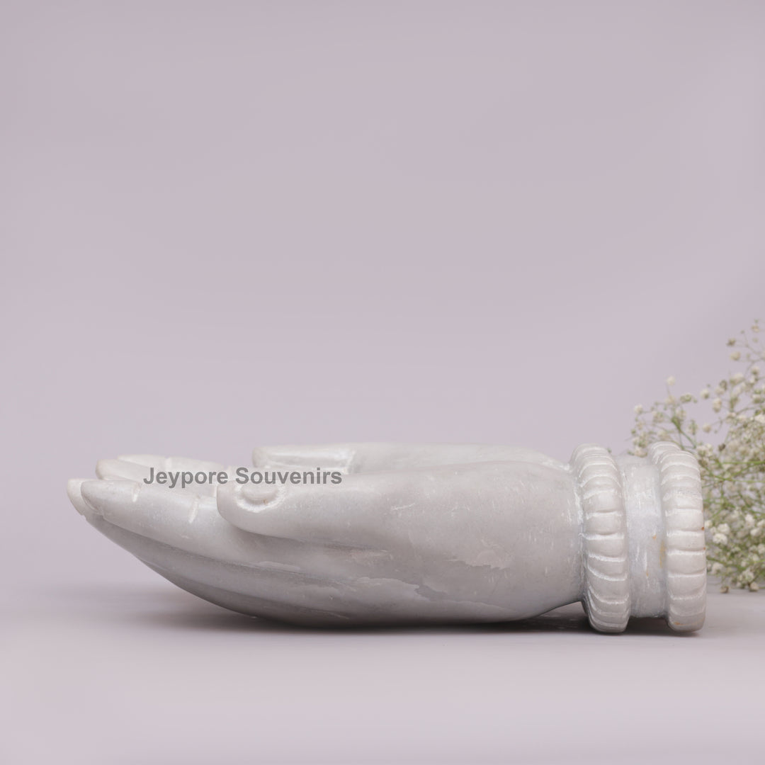 Handcrafted White Marble Cupped Hands Decorative Bowl