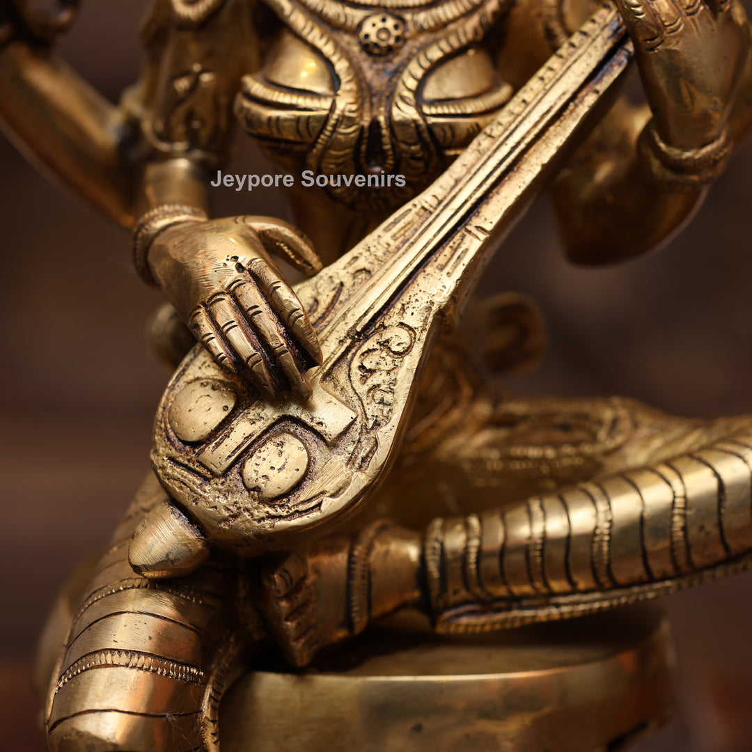 12" Handcrafted Brass Goddess Saraswati Statue (Veena Dharini Idol)
