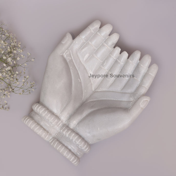 Handcrafted White Marble Cupped Hands Decorative Bowl
