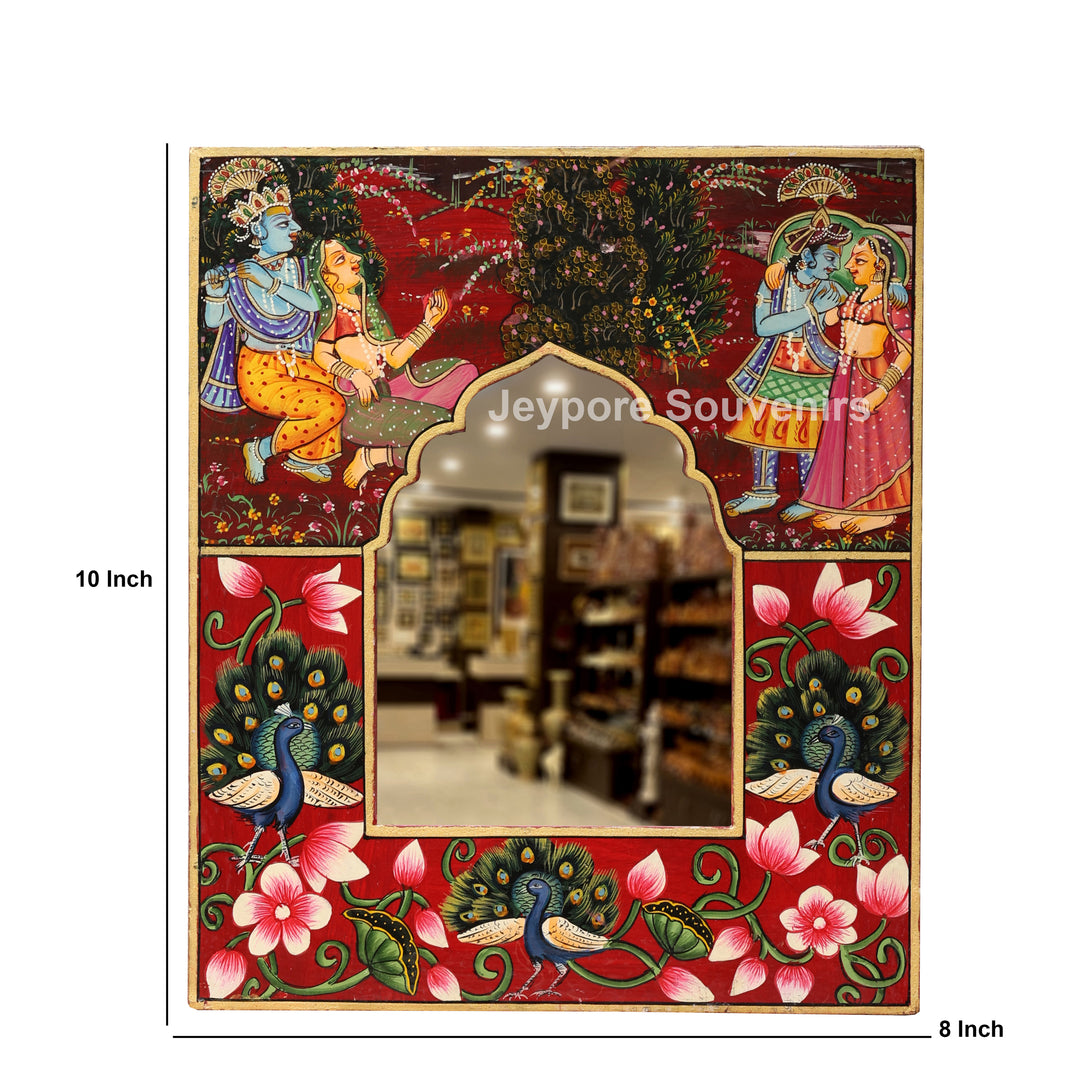 Handcrafted Radha Krishna Pichwai Wooden Jharokha Wall Mirror