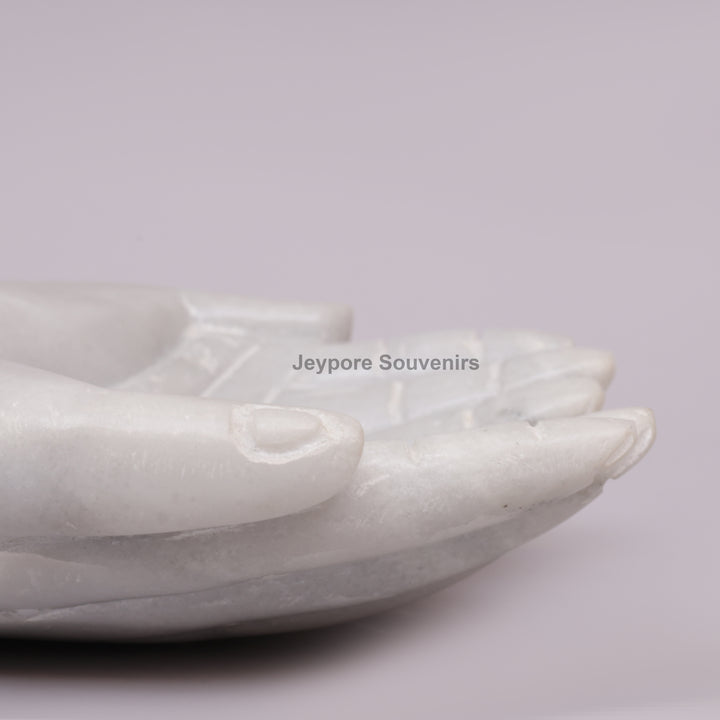 Handcrafted White Marble Cupped Hands Decorative Bowl