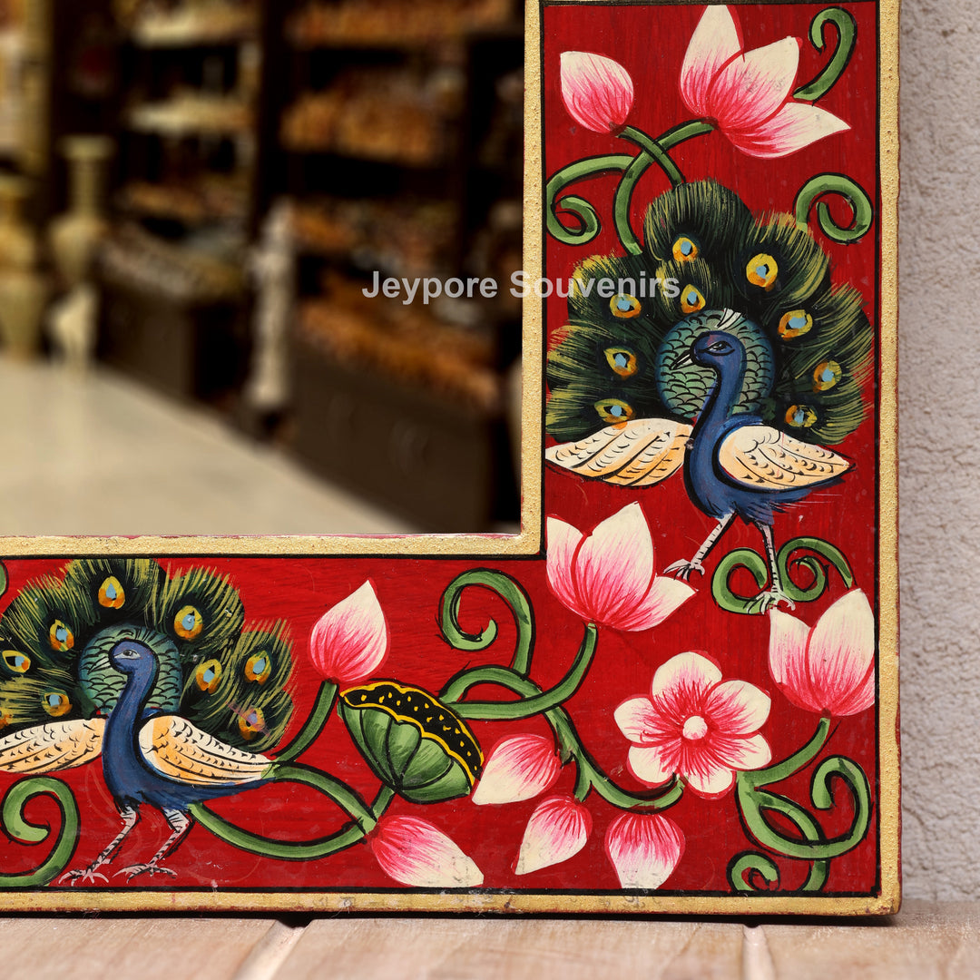 Handcrafted Radha Krishna Pichwai Wooden Jharokha Wall Mirror