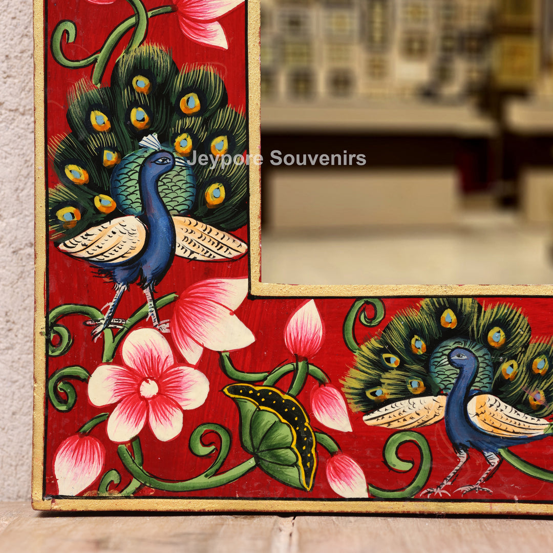 Handcrafted Radha Krishna Pichwai Wooden Jharokha Wall Mirror