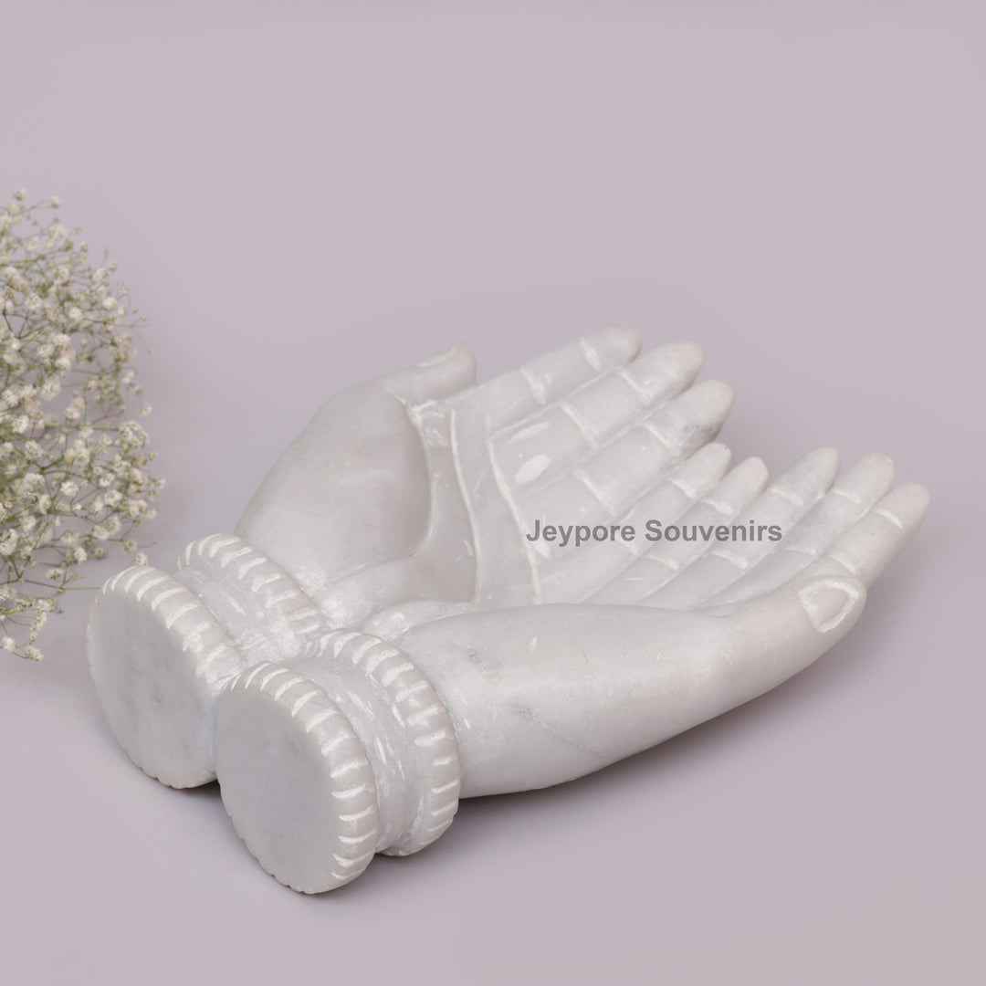 Handcrafted White Marble Cupped Hands Decorative Bowl