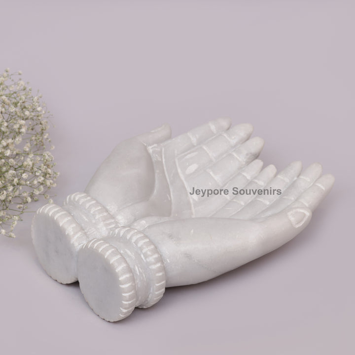Handcrafted White Marble Cupped Hands Decorative Bowl
