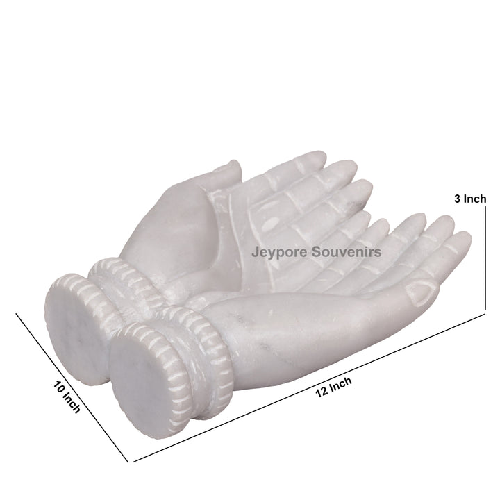 Handcrafted White Marble Cupped Hands Decorative Bowl