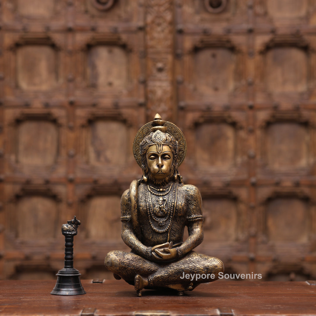 12" Handcrafted Brass Spiritual Meditating Hanuman Statue