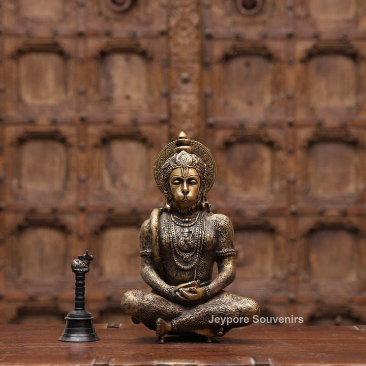 12" Handcrafted Brass Spiritual Meditating Hanuman Statue