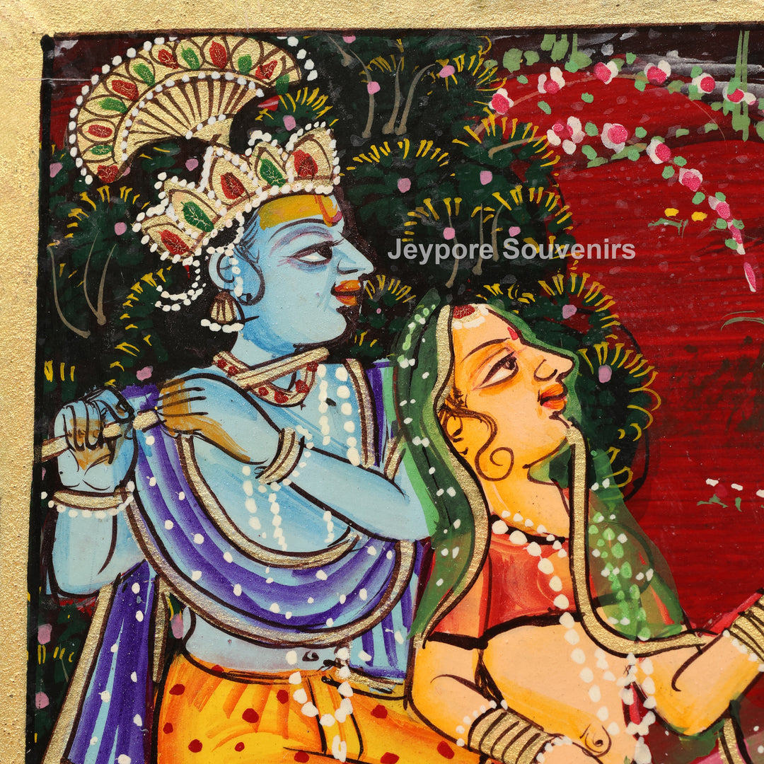 Handcrafted Radha Krishna Pichwai Wooden Jharokha Wall Mirror