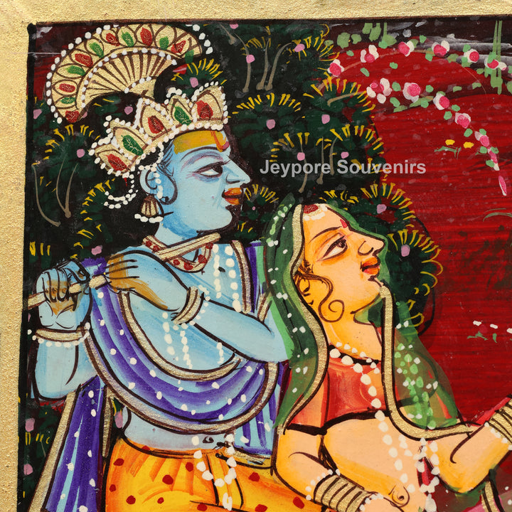 Handcrafted Radha Krishna Pichwai Wooden Jharokha Wall Mirror