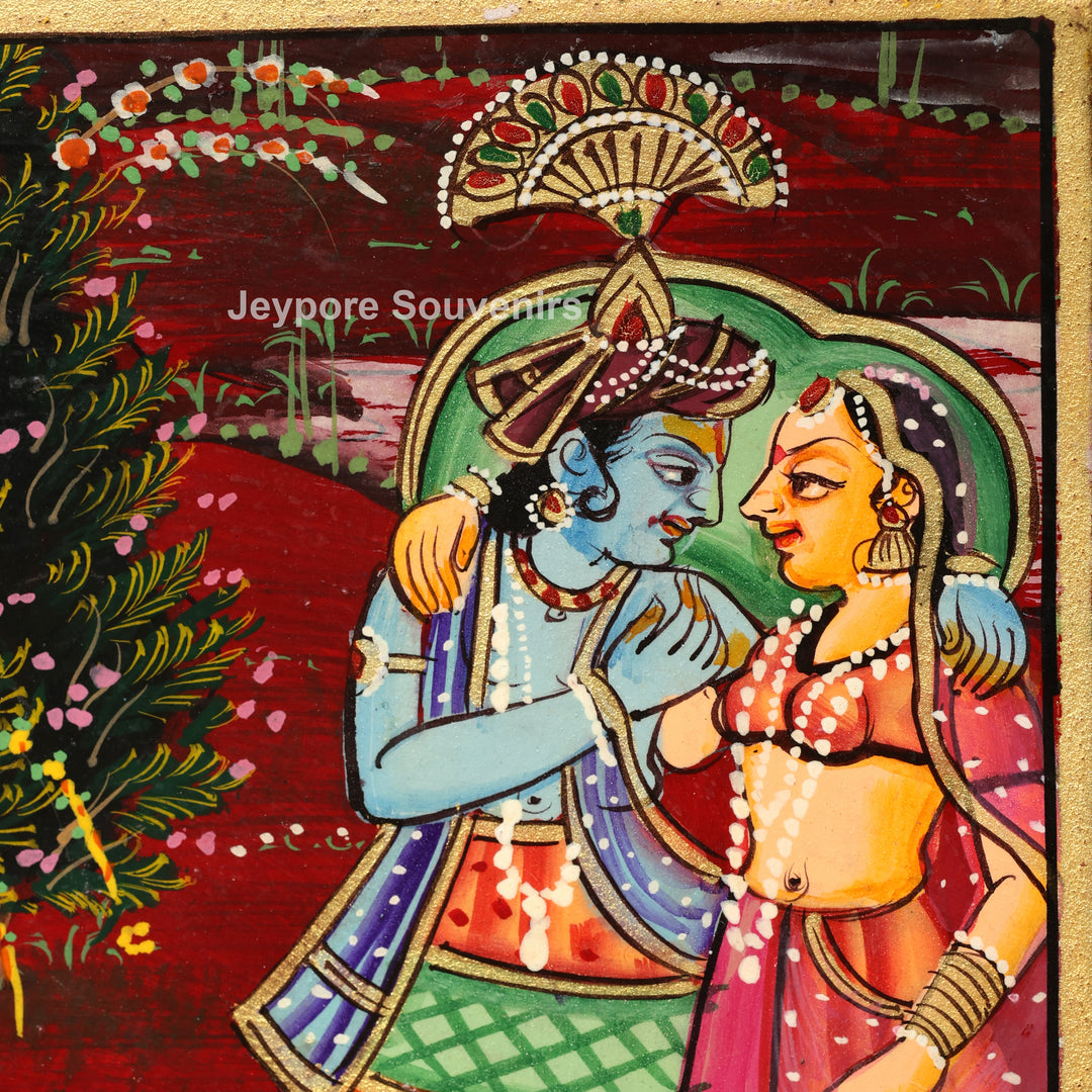 Handcrafted Radha Krishna Pichwai Wooden Jharokha Wall Mirror