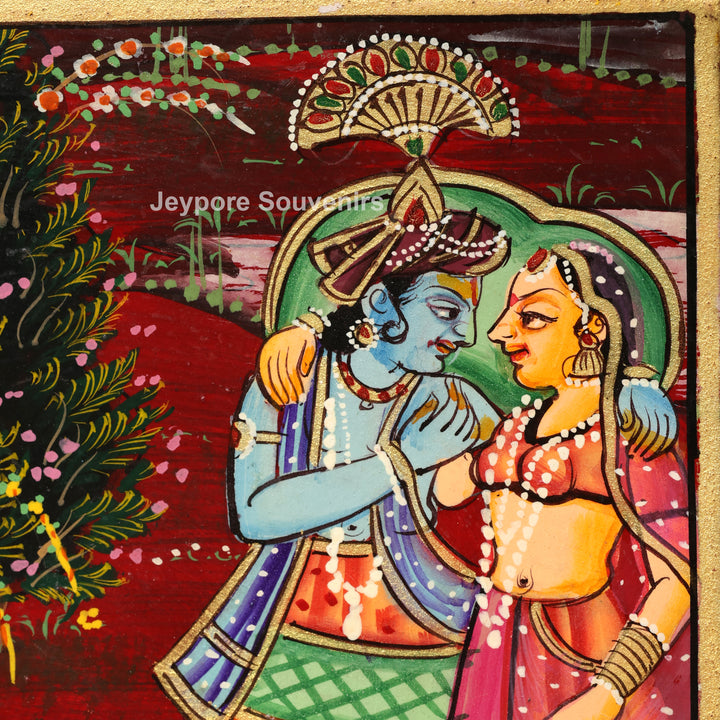 Handcrafted Radha Krishna Pichwai Wooden Jharokha Wall Mirror