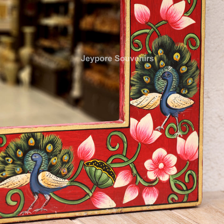 Handcrafted Radha Krishna Pichwai Wooden Jharokha Wall Mirror