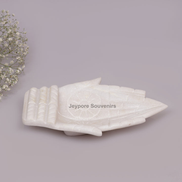 White Marble Hand-Shaped Urli Bowl with Floral Carved Palms