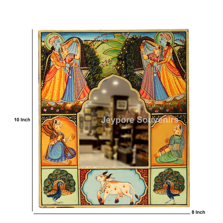 Handcrafted Pichwai Radha Krishna Wooden Jharokha Wall Mirror