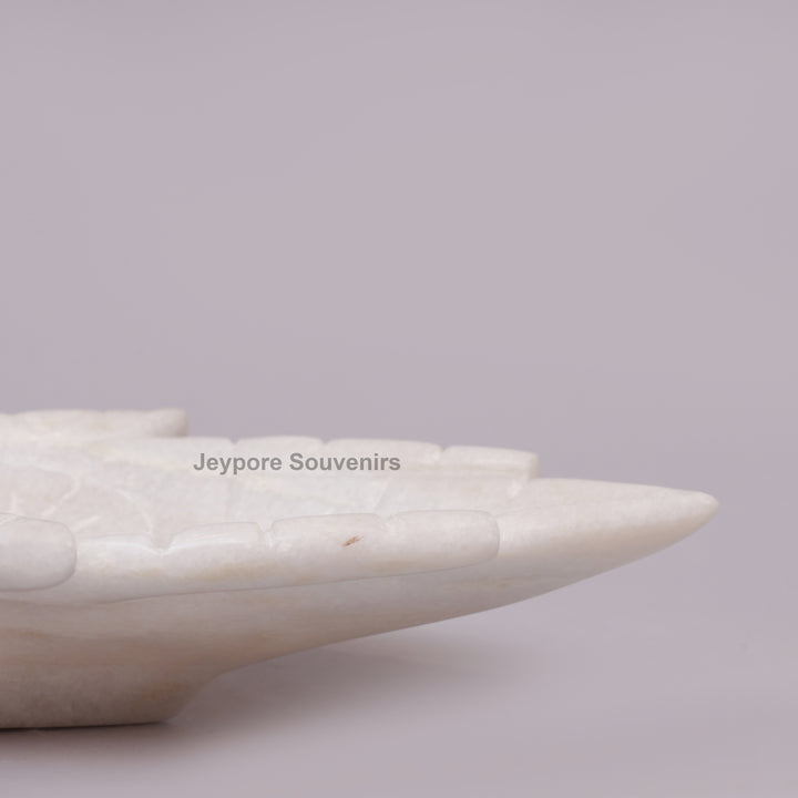 White Marble Hand-Shaped Urli Bowl with Floral Carved Palms