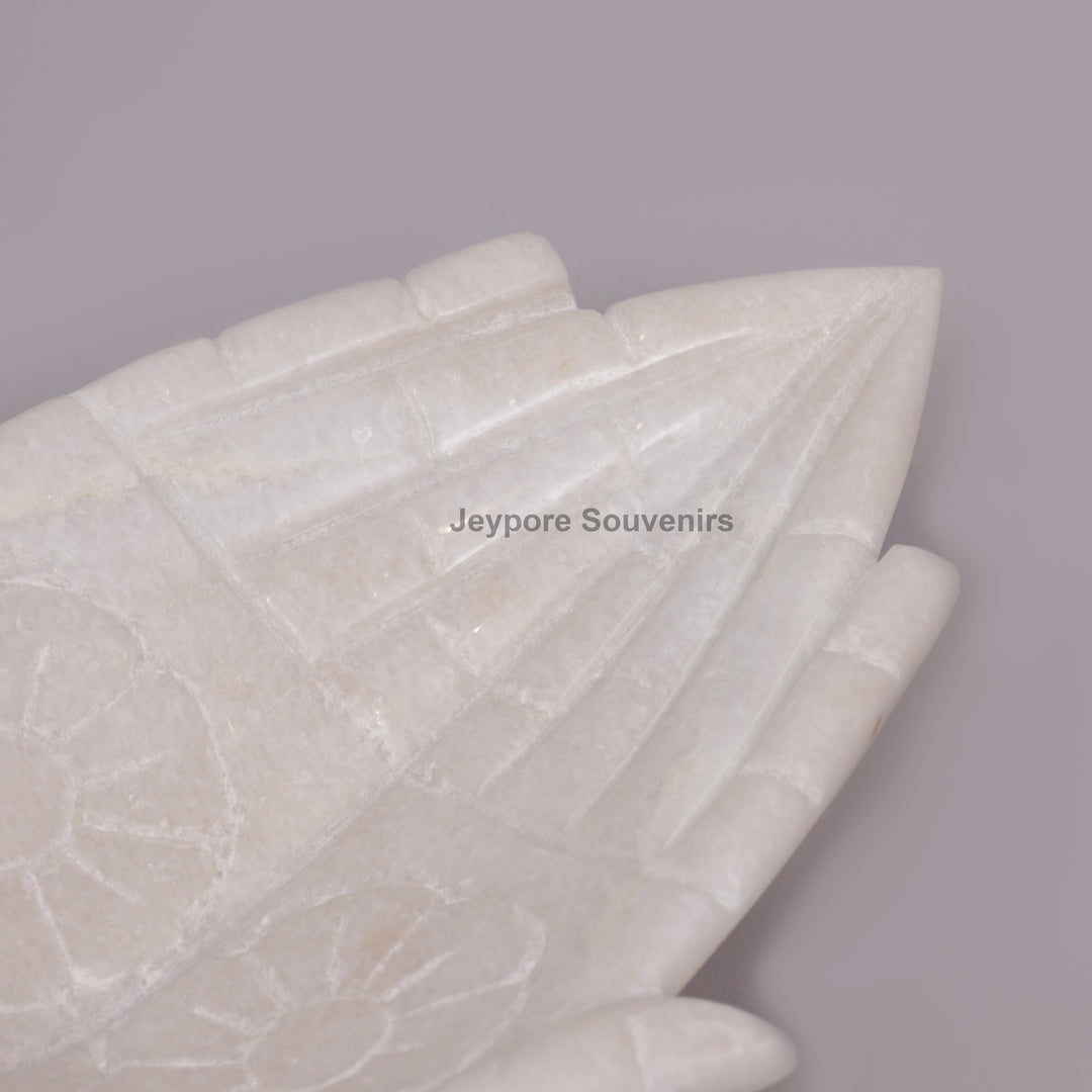 White Marble Hand-Shaped Urli Bowl with Floral Carved Palms