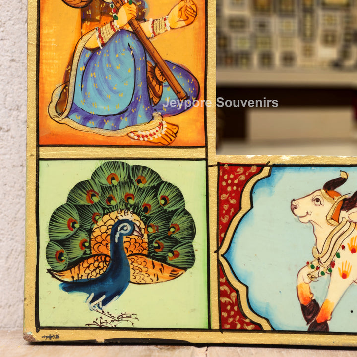 Handcrafted Pichwai Radha Krishna Wooden Jharokha Wall Mirror