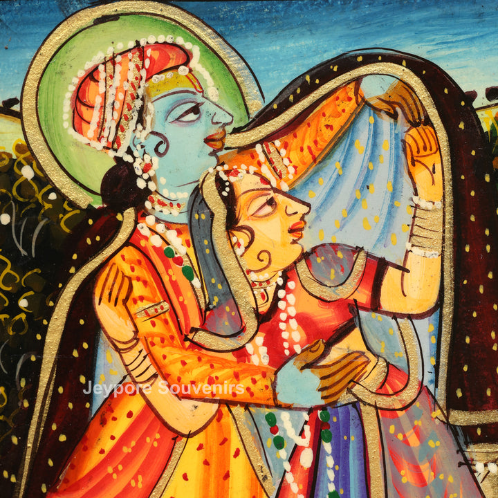 Handcrafted Pichwai Radha Krishna Wooden Jharokha Wall Mirror