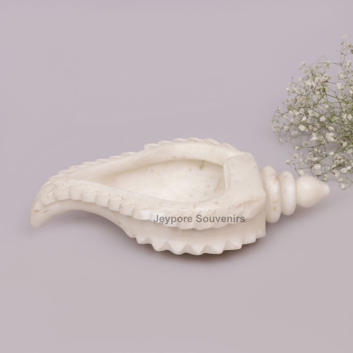 Hand-Carved White Marble Conch Shell Decorative Urli Bowl